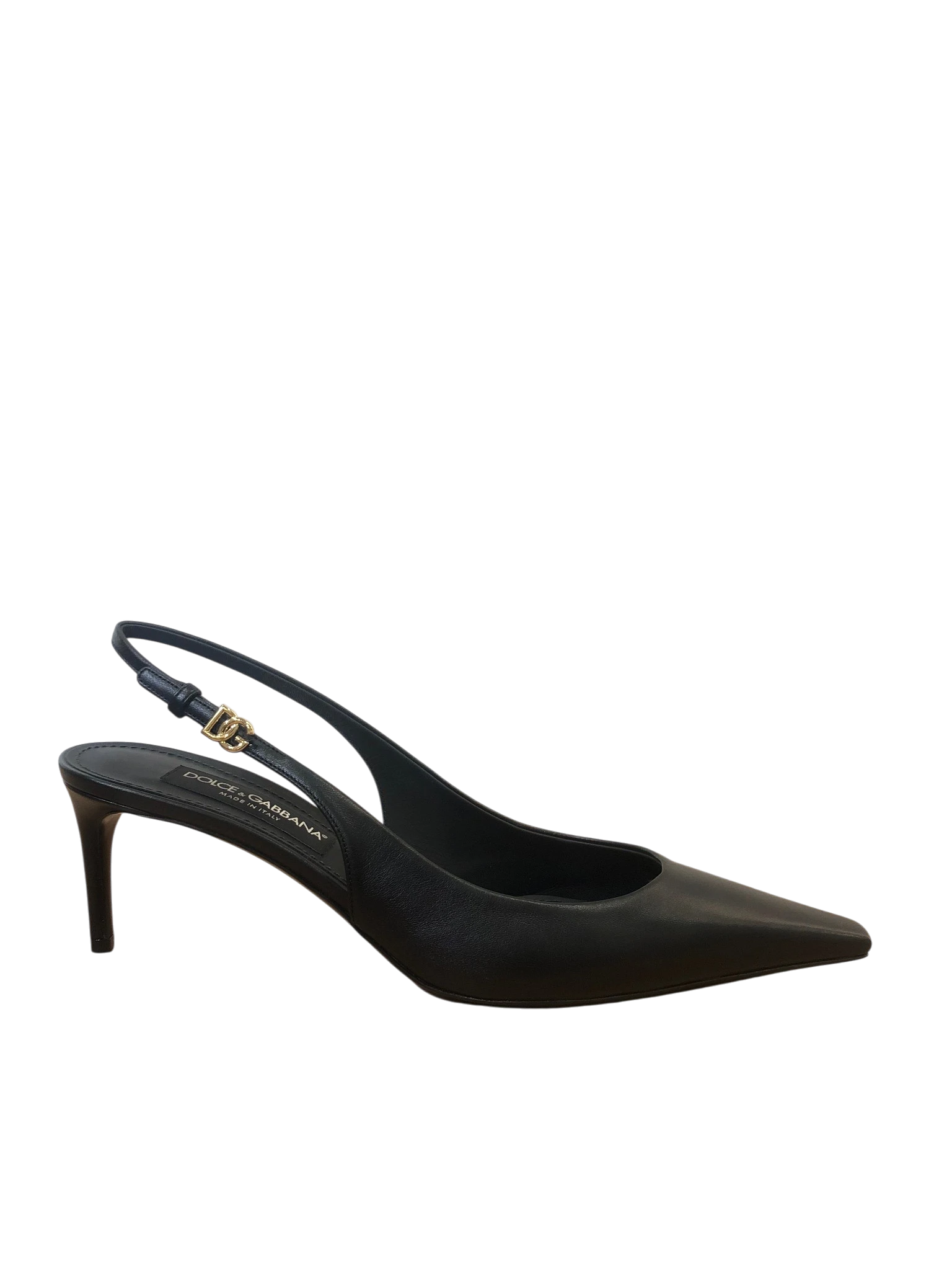 D&G Black Leather Slingback