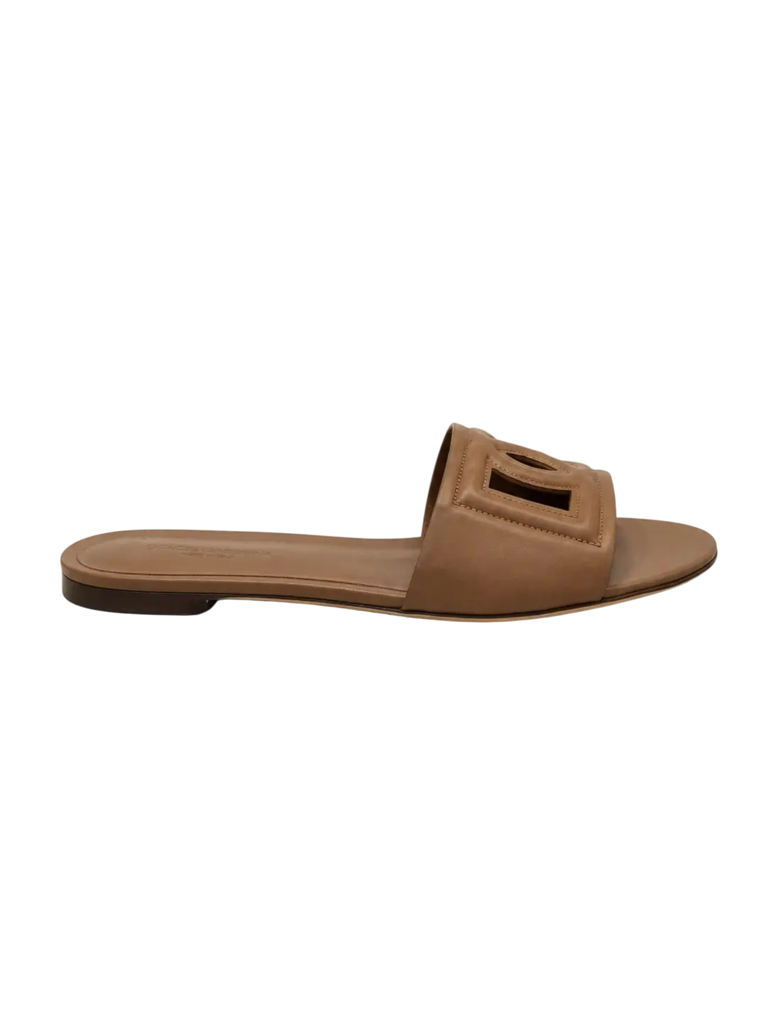 D&G Brown Logo Leather Slippers