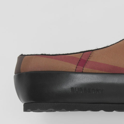 Check Nylon and Lambskin Slippers