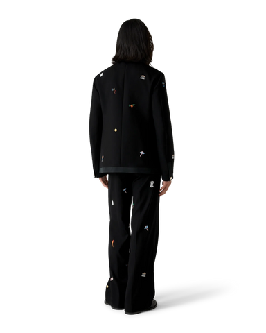 Embroidered Motif Wool Tailored Trousers