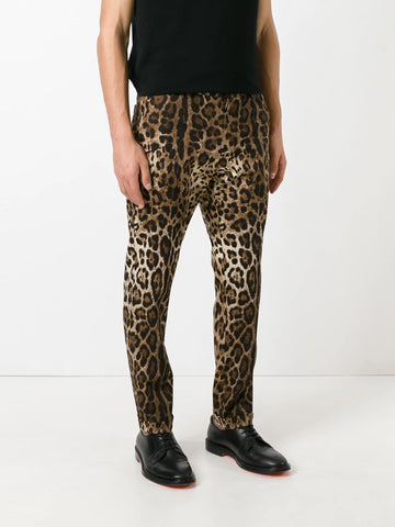 leopard-print straight-leg trousers