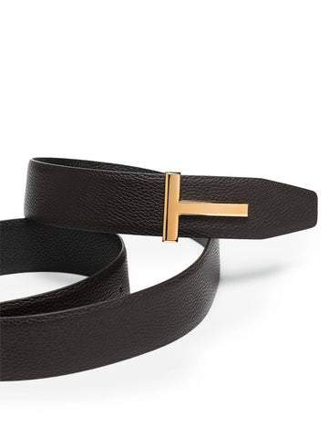 T logo-buckle leather belt