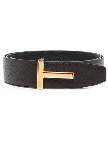 T logo-buckle leather belt