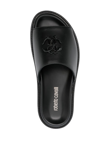 logo plaque leather slides