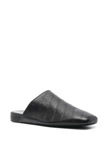 Debossed-logo leather mules