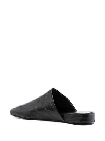 Debossed-logo leather mules