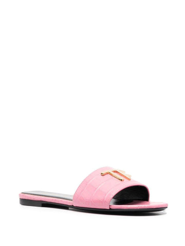 Logo-plaque crocodile-effect sandals