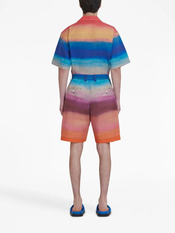 painterly print pleated cotton shorts