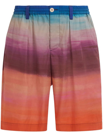 painterly print pleated cotton shorts