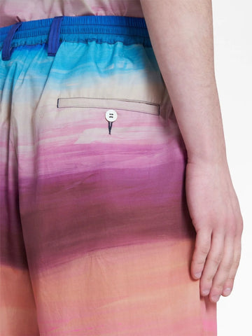 painterly print pleated cotton shorts