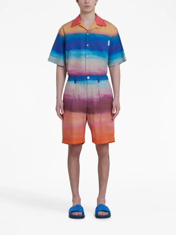 painterly print pleated cotton shorts