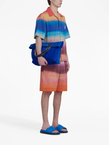 painterly print pleated cotton shorts