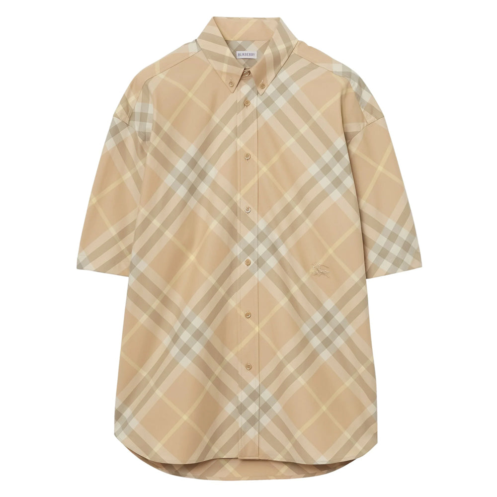 checkered short-sleeved button-down shirt