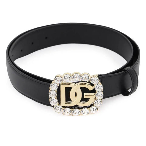 Calfskin Belt With Logo And Rhinestones