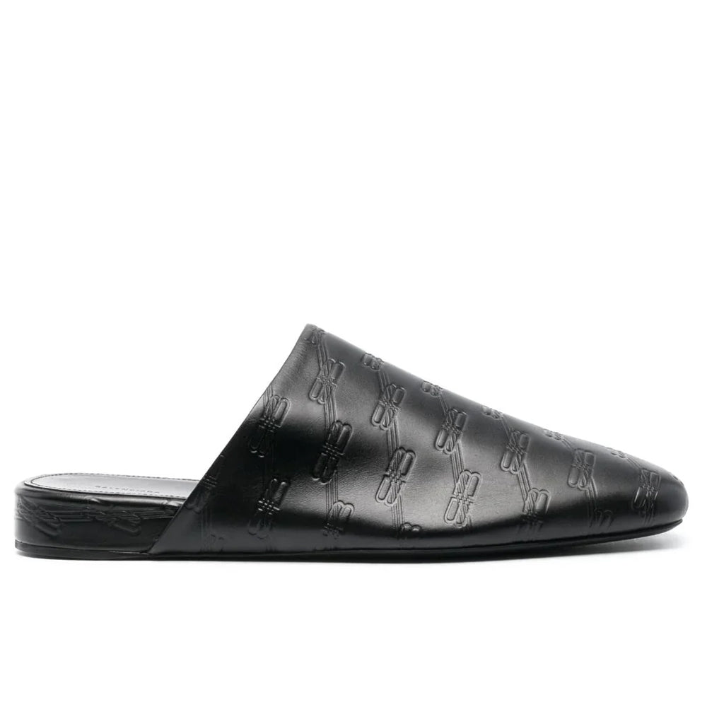 Debossed-logo leather mules