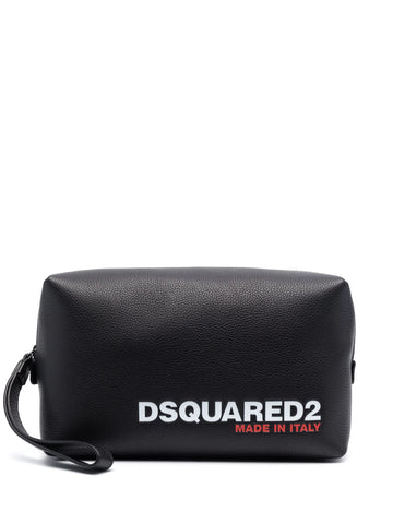 logo print leather wash bag