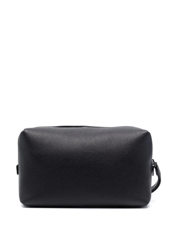 logo print leather wash bag
