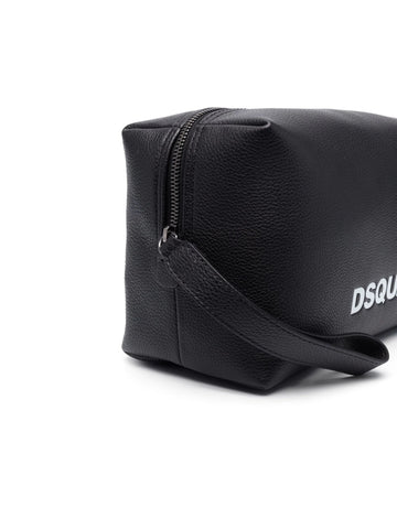 logo print leather wash bag