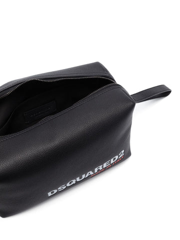 logo print leather wash bag