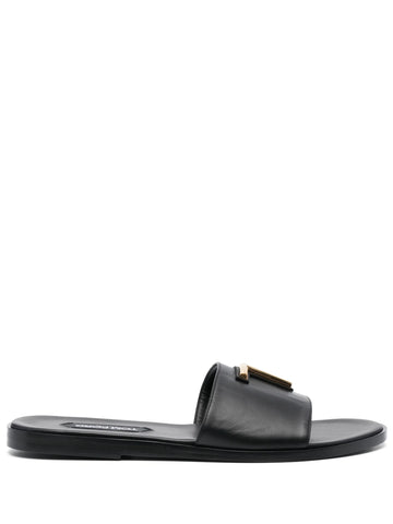 T logo buckle leather belt