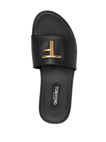 T logo buckle leather belt