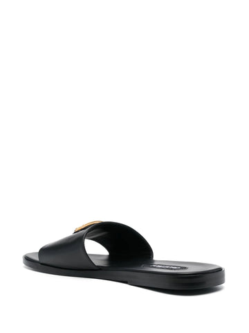 T logo buckle leather belt