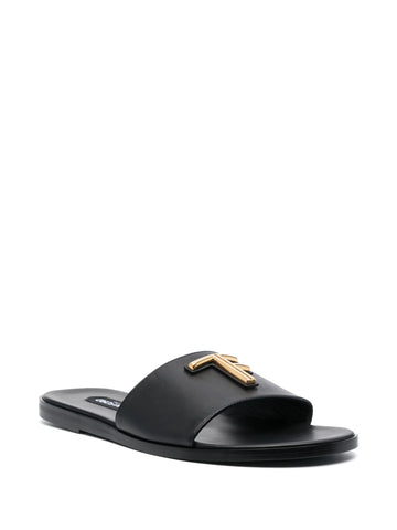 logo plaque leather slides