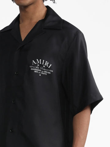 logo print short-sleeve silk shirt