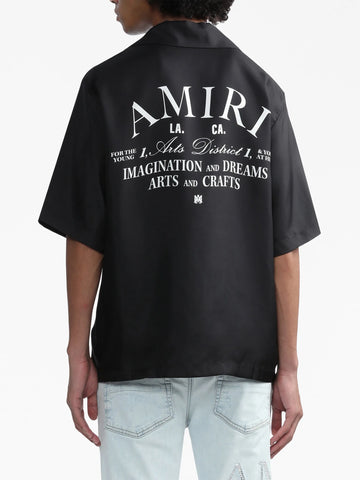 logo print short-sleeve silk shirt