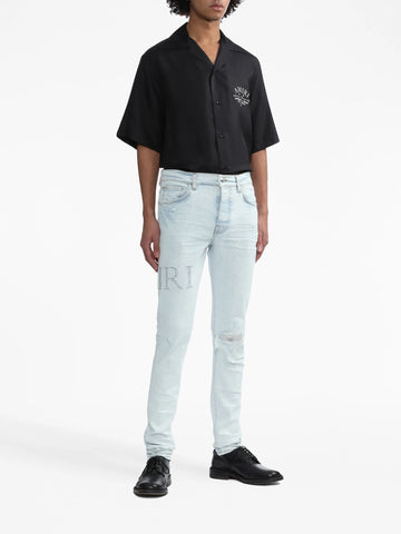 logo print short-sleeve silk shirt
