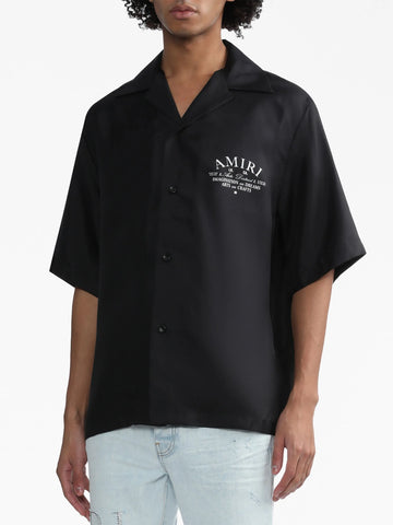 logo print short-sleeve silk shirt