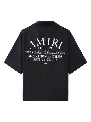 logo print short-sleeve silk shirt