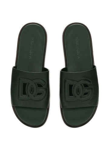 logo embellished deerskin slides