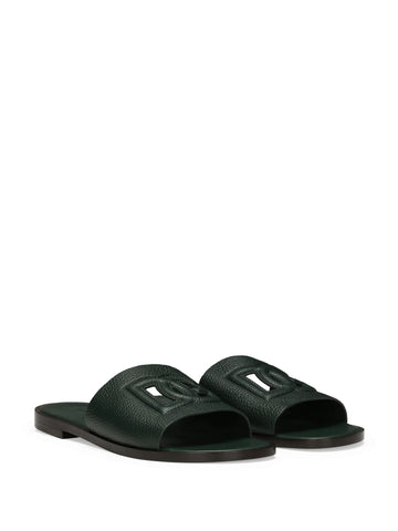 logo embellished deerskin slides