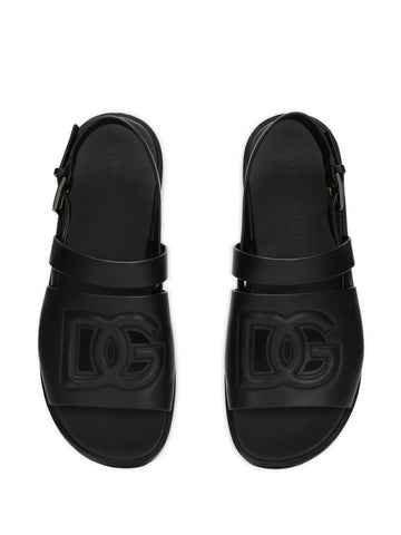 logo embossed leather slides