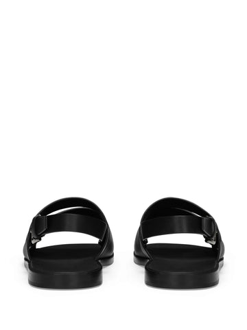 logo embossed leather slides