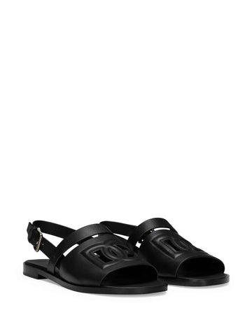logo embossed leather slides