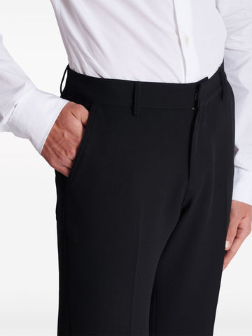 crepe textured flared cropped trousers