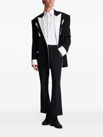 crepe textured flared cropped trousers