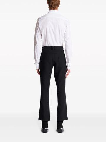 crepe textured flared cropped trousers