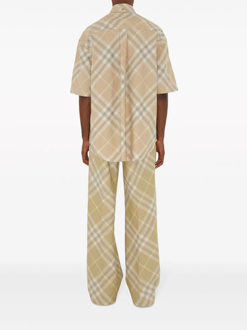 checkered short-sleeved button-down shirt