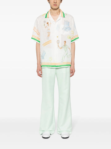 logo print linen shirt