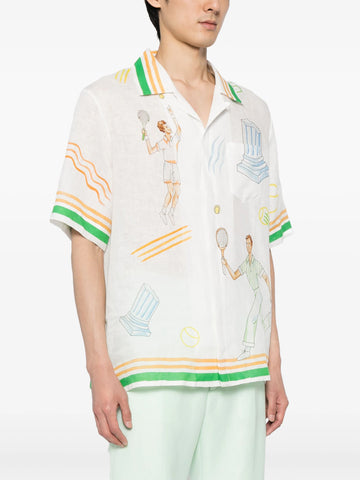 logo print linen shirt