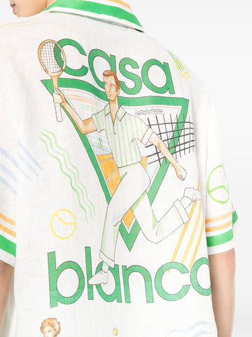 logo print linen shirt