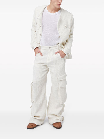 sequin embellished tweed cargo trousers