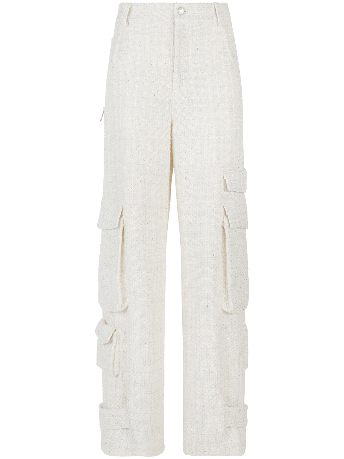 sequin embellished tweed cargo trousers