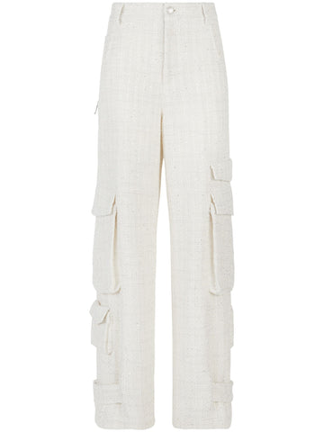 sequin embellished tweed cargo trousers