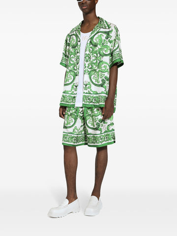 Majolica-print silk-twill shirt