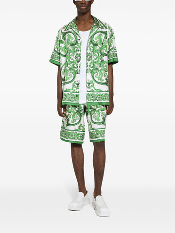 Majolica-print silk-twill shirt