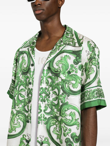 Majolica-print silk-twill shirt
